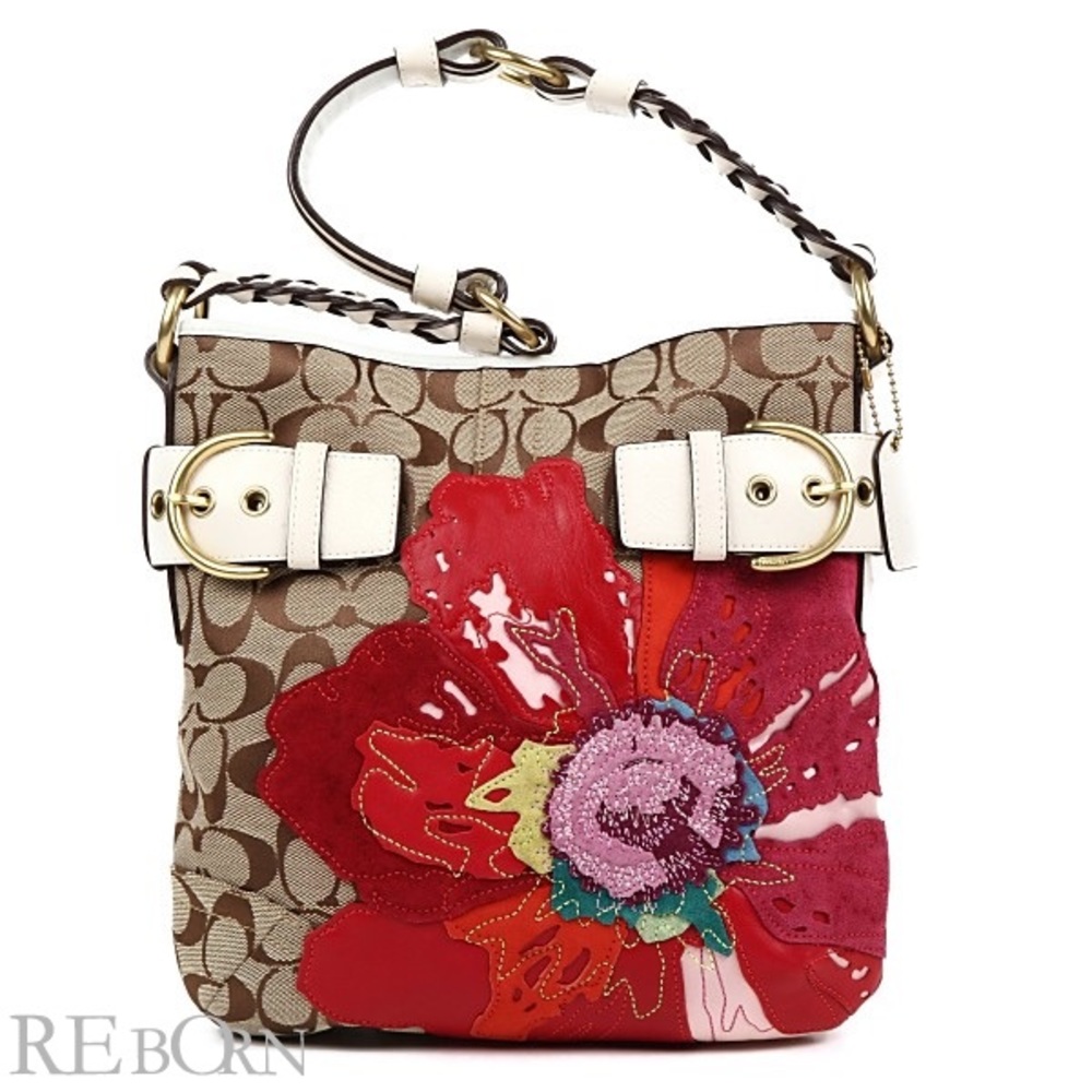 Coach bag with red flower and hand glued SWAROVSKI